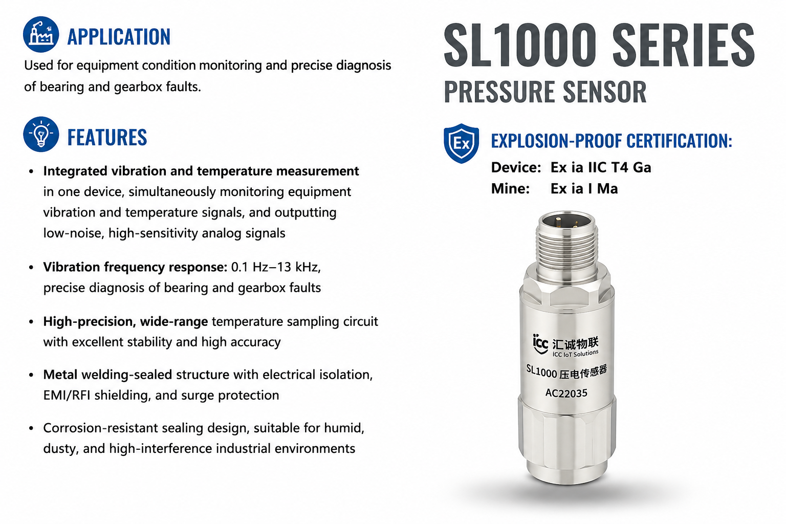 SL1000 piezoelectric sensor for gearbox vibration monitoring