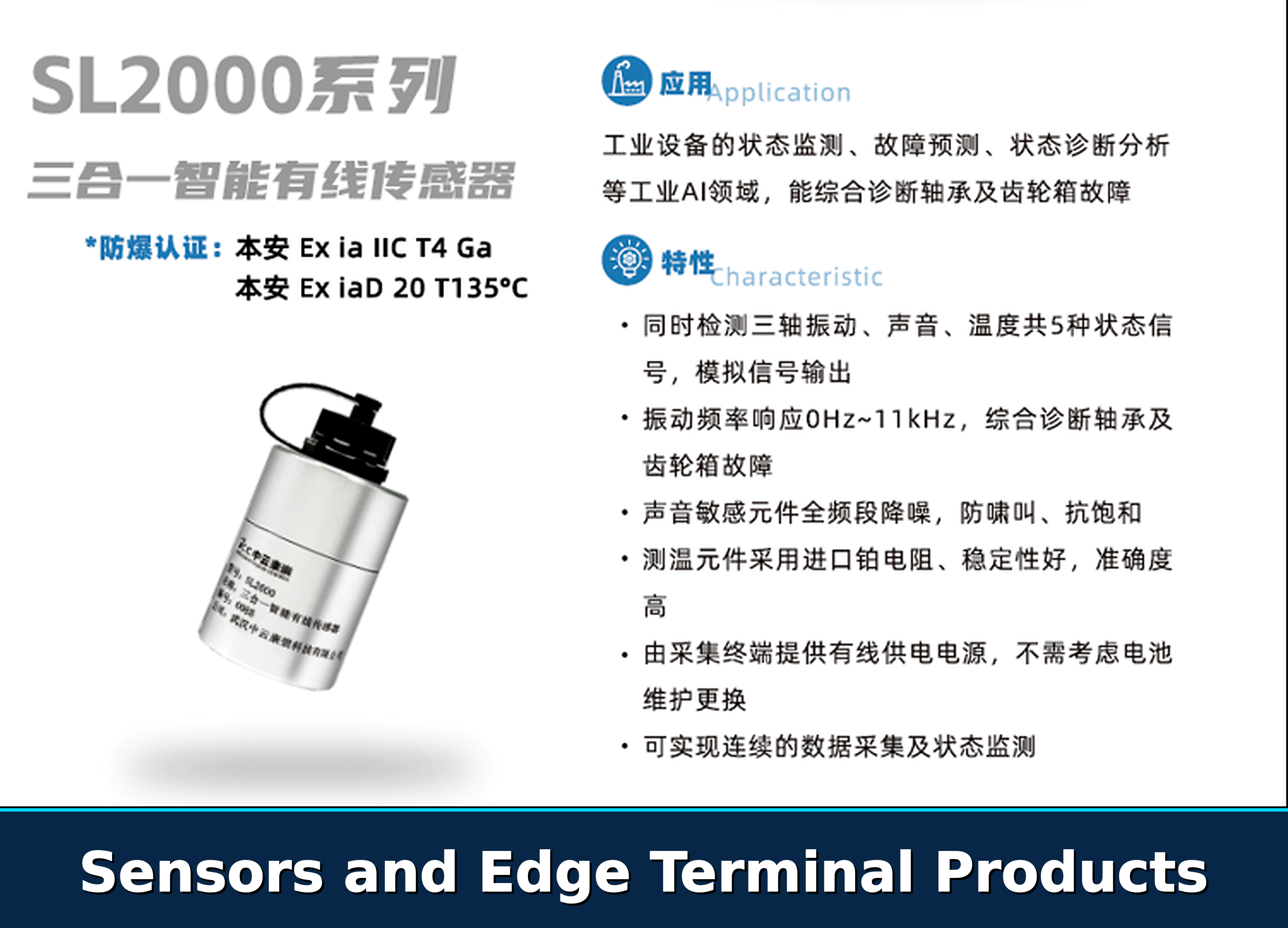 SL2000 three-in-one smart wired sensor for vibration and temperature monitoring